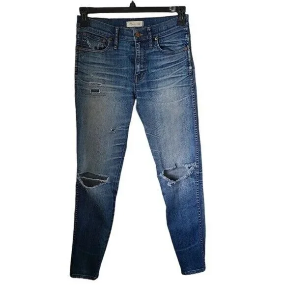 Madewell 9” High-Rise Skinny Jeans Torn Knee Edition Distressed Size 28 - Picture 2 of 6